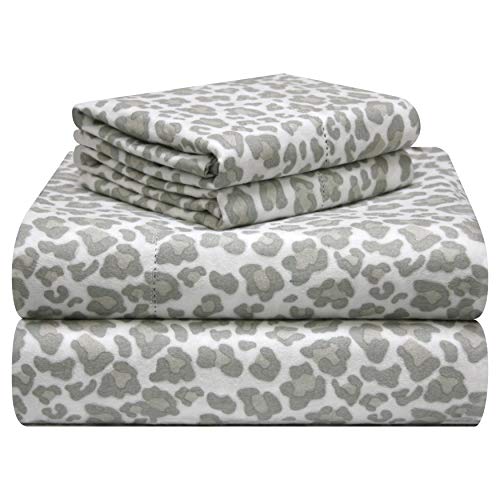 pointehaven - 180PHKGSSLP 180 g/m² Samt-Haptik, luxuriöse Baumwolle, bedrucktes Flanell-Bettlaken-Set, King-Size-Bett, Leopardenmuster von pointehaven