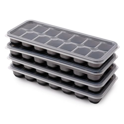 4 Pack Silikon Eiswürfelform mit Deckel BPA Frei, Eiswürfelbehälter Stapelbar, Sichere Gesunde Eiswürfel Form für Babybrei Cocktail Whiskey Kaffee (4 Schwarz) von pojah