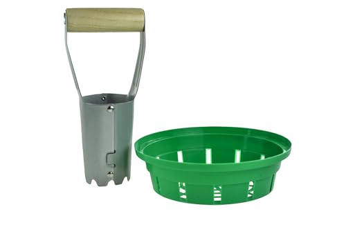 SET: Zwiebelpflanzer & 10 Stk. Zwiebelpflanzschalen ⌀ 18-30cm, Robuste Pflanzhilfe Schalen 10er Satz Pflanzschale mit Blumenzwiebelpflanzer für Tulpen und andere Zwiebeln, grüne Blumenkörbe (⌀18cm) von pokm toolsmarket