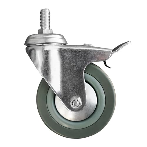 pokm toolsmarket - Ø 50mm Transportrollen mit Bremse, Möbelrollen, Lenkrollen mit Gewinde Stift, Rollen für Möbel, Ø 50-125 mm, mit Gummi, Transportroller mit Feststellbremse, Schwerlastrollen 3064 von pokm toolsmarket