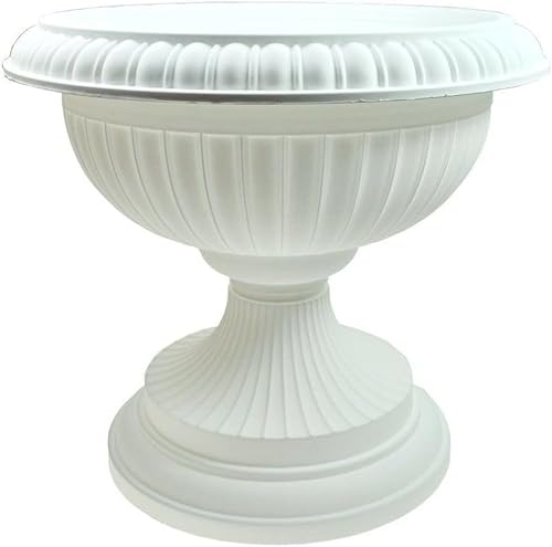 pokm toolsmarket - ⌀ 41cm Blumentopf auf Fuß, Übertopf für Blumen und Pflanzen, Rund Pflanzkübel aus robustem Kunststoff, Amphore, Groß Outdoor-Topf - Weiß von pokm toolsmarket