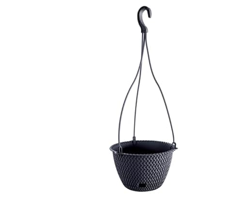 pokm toolsmarket Blumenampel, Blumentopf zum hängen, 4 Farben zur Auswahl, Hängend für Innen und Außen, Übertopf Rattanoptik, Hängeampel mit Untersetzer, Hängetopf Rund aus Kunstsoff (Anthrazit) von pokm toolsmarket