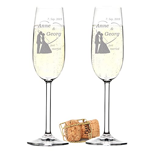 2 Sekt-Gläser mit Gravur Geschenk zum Hochzeitstag für Brautpaare Glas-Set für Sekt, Champagner und Prosecco - Personalisiert mit Namen und Datum als Geschenkidee für Partner zum Jahrestag von polar-effekt