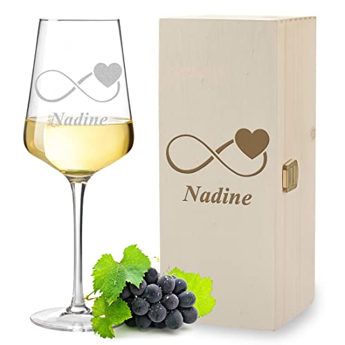 2-TLG Weinset Leonardo Weinglas 560 ml + Holzbox mit Wunschgravur - Motiv Unendlichkeitszeichen - personalisiert - nachhaltig - do-it-Yourself Geschenkset - Wine, Glass, Present, Gift von polar-effekt