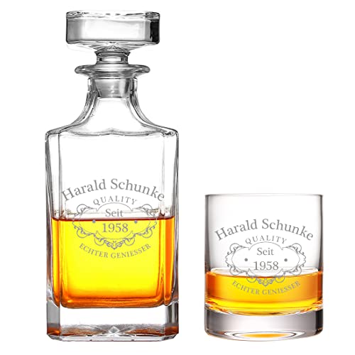 2-TLG Whiskey Set mit Wunschgravur - Motiv: Echter Geniesser - personalisiert - 1x Karaffe 700 ml + 1x Whiskyglas 320 ml - mundgeblasen - Geschenkidee - Deko für Bar, Wohnzimmer von polar-effekt