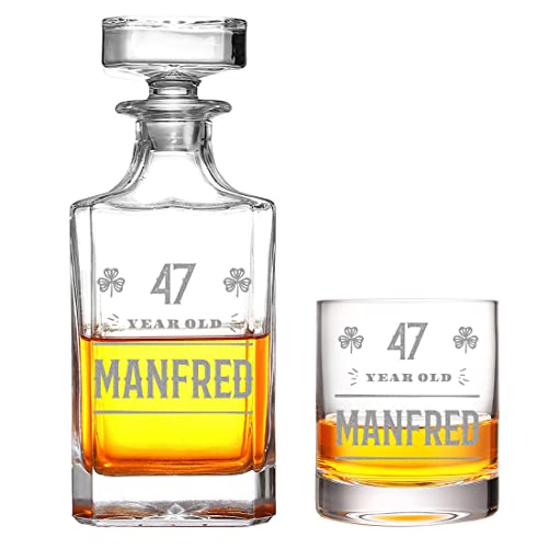 2-TLG Whisky Dekanter 700 ml mit personalisierter Wunschgravur - Motiv: Kleeblatt - von Hand veredelt - inkl. Whiskyglas - auslaufsicher - Spirituosen, Drink, Cocktail - Männer, Gentleman von polar-effekt