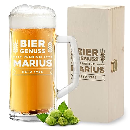 polar-effekt 2-TLG Bier-Set Bierkrug 500ml Holzkiste mit Gravur - Männergeschenk zum Geburtstag - Vatertagsgeschenk für Männer - mit Namen veredelt - Geschenk für Papa von polar-effekt