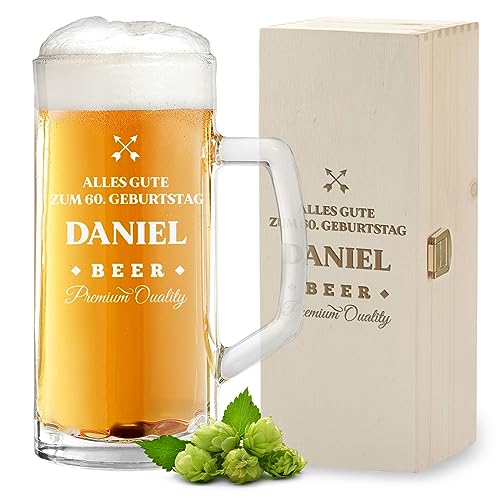 polar-effekt 2-TLG Bierkrug 0,5 L + Holzbox Set mit Gravur Geschenk für Männer - ideal zum Geburtstag und Jubiläum - 1x Kiste aus Holz - 1x Bierglas 500 ml - Geschenkidee für Papa und Opa von polar-effekt