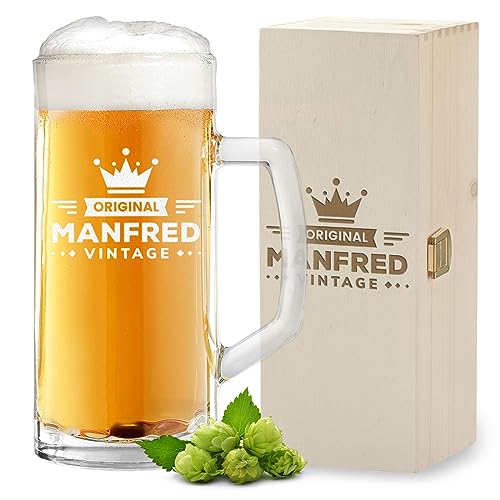 polar-effekt 2-TLG Geschenk-Set 1x Bierkrug 0,5 L und 1x Holzkiste mit Gravur - Bier Geburtstagsgeschenk für Männer - das Männergeschenk für Papa und Opa - Bierseidel Bierglas - Bierkönig von polar-effekt