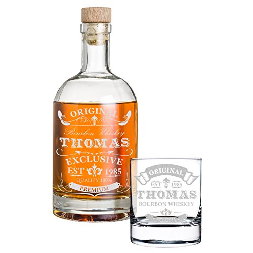 polar-effekt 2-TLG Geschenk-Set Personalisiert mit Gravur - Whiskyflasche und Whiskyglas - Glas-Karaffe Inhalt: 700ml - Geschenkidee für Männer - Motiv Original-Exklusive von polar-effekt