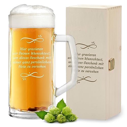 polar-effekt Bier Set 2-TLG Set Glas Bierkrug 0,5L Holzkiste im Set mit Gravur - Geburtstagsgeschenk für Männer - Bierseidel, Biertrinker - Bierglas für Papa, Opa und Freund von polar-effekt