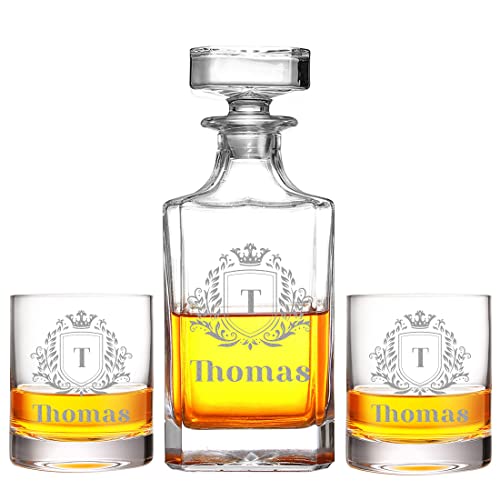 3-TLG Whisky Decanter Set 700 ml mit Gravur - Motiv: Wappen - personalisiert - inkl. 2X Whiskygläser 320 ml - Made in Germany - Weihachten, Jubiläum - Karaffe - Whiskey, Scotch, Bourbon von polar-effekt
