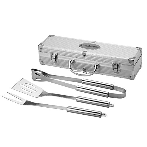 polar-effekt Grillkoffer Set BBQ Koffer mit Gravur - Personalisierbares Edelstahl Grillbesteck 3-teilig ideal zum Grillen - Pfannenwender, Gabel und Grillzange - Geschenk für Männer von polar-effekt