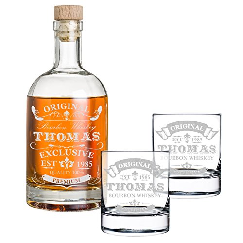 polar-effekt 3-TLG Geschenk-Set mit Gravur - Whiskyflasche und 2 Whiskygläser - Glas-Karaffe Inhalt: 700ml - Geschenkidee für Männer - Motiv Original-Exklusive von polar-effekt