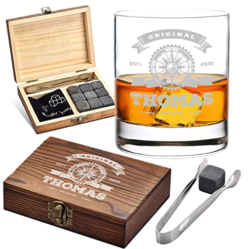 5-TLG Eiswürfel Geschenkset - Holzkiste und Whiskyglas mit Wunschgravur - mit 9x Eiswürfel, 1x Zange und 1x Beutel - wiederverwendbar - kühle Getränke - Geschenkidee Geburtstag - Motiv Kompass 5-TLG Eiswürfel Geschenkset - Holzkiste und Whiskyglas mit Wunschgravur - mit 9x Eiswürfel, 1x Zange und 1x Beutel - wiederverwendbar - kühle Getränke - Geschenkidee Geburtstag - Motiv Kompass von polar-effekt