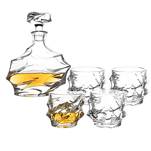5-tlg Whisky-Set Karaffe 4 Whiskygläser 330ml - Geschenk-Set aus Bleifreien Glas - Whiskey Trinkgläser Dekanter 750ml Männer Geschenk von polar-effekt
