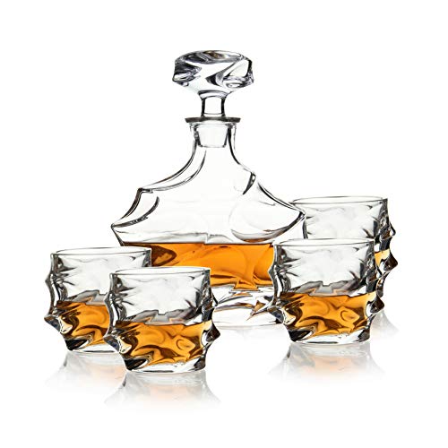 5-tlg Whisky Set Karaffe 750 ml und 4 Whiskygläser 330 ml - zum Geburtstag und Vatertag - Geschenke für Männer - bleifreier Whiskey Dekanter und Tumbler - BPA-Frei von polar-effekt