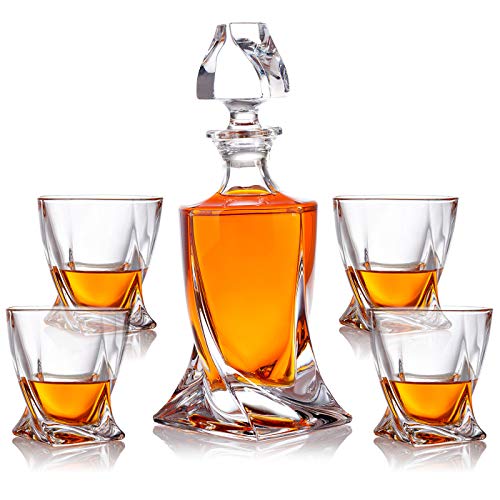 5-tlg Whisky-Set Karaffe Trinkgläser - Geschenk-Set aus Glas - Whiskey Dekanter 800ml mit 4 Whiskygläser 300ml für Rum, Scotch, Cognac - Männer Geschenk - mit Geschenkbox von polar-effekt