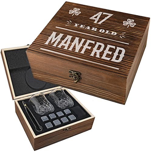 7-TLG Whisky Holzkiste Set mit Gravur - Motiv Kleeblatt - mit personalisierte Holzbox - 2X Gläser, 9X Kühlsteine, 1x Beutel, 1x Zange - von Hand veredelt - Geschenk für Männer - Geburtstag von polar-effekt