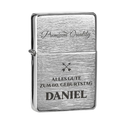 Benzin Feuerzeug gebürstet als Geburtstagsgeschenk für Männer - Metall Feuerzeug mit Gravur - das Jubiläumsgeschenk - Sturmfeuerzeug für Camping, Jagd, Wandern und Grillen - wiederbefüllbar von polar-effekt
