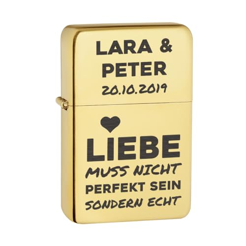 Benzin Feuerzeug in Gold mit individueller Gravur für Paare - das Hochzeitsgeschenk - Geschenk zum Jahrestag und Verlobung - Sturmfeuerzeug mit Name von polar-effekt