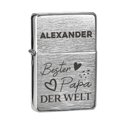 Bester Papa der Welt Sturmfeuerzeug gebürstet Metall - Geschenke zum Vatertag und Geburtstag - Benzinfeuerzeug aus Metall für Männer - Outdoor Geldgeschenk - einfach nachfüllbar von polar-effekt