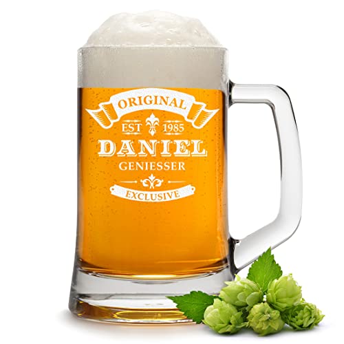 Bierkrug Maßkrug mit Wunschgravur - 0,3 Liter Bierglas mit Henkel - ideal für Pils - Geschenkidee für Männer - Geburtstagsgeschenk - für Weihnachten und Jubiläum - Vatertagsgeschenk - Beer von polar-effekt