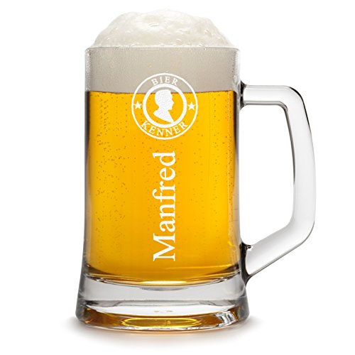 Bierkrug Personalisiert mit Gravur eines Namens - Bierseidel Geschenk zum Geburtstag Geschenkidee - Motiv Bier-Kenner 0,5l von polar-effekt