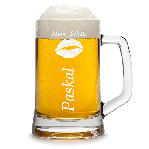 Bierkrug Personalisiert mit Gravur eines Namens - Bierseidel Geschenk zum Geburtstag Geschenkidee - Motiv Kussmund 0,3l von polar-effekt
