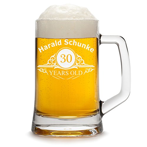 Bierkrug Personalisiert mit Gravur eines Namens und Jahreszahl - Bierseidel Geschenk zum Geburtstag mit - Motiv Altersangabe Years 0,5l von polar-effekt