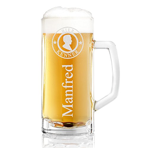 Bierkrug mit Gravur - Bierkenner 2.0 - Personalisiert mit Namen - Geschenk für Männer auch als Vatertagsgeschenk 0,5l Bierglas Bierseidel Geburtstagsgeschenk für Männer - Motiv Bier-Kenner von polar-effekt