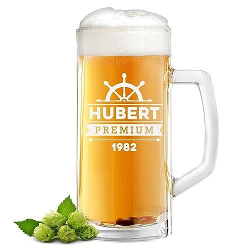 Bierseidel 0,5 Liter mit personalisierter Gravur - Bier Geschenk für Papa - Männergeschenk zum Geburtstag - spülmaschinenfestes Bierglas mit Füllstrich - made in Germany - Motiv Steuerrad von polar-effekt