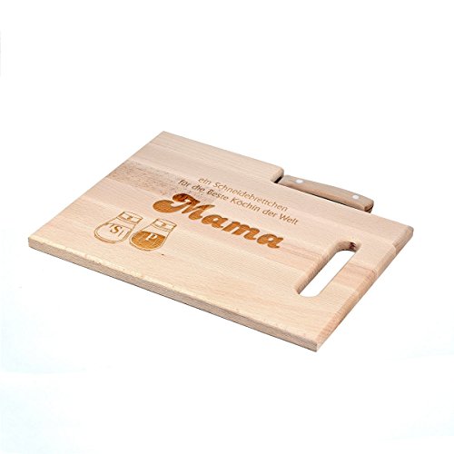 Frühstücksbrettchen mit Messer - Schneidebrett 30,5 x 23 cm mit Gravur - Personalisierte Geschenkidee - Motiv Salz und Pfeffer von polar-effekt