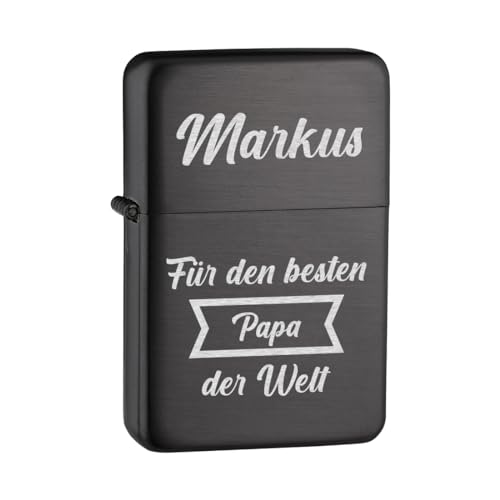 Geschenk für Papa Sturmfeuerzeug in Anthrazit mit Gravur - das Vatertagsgeschenk für Männer - ideal zum Geburtstag und Vatertag - für Outdoor-Aktivitäten Camping und Wandern von polar-effekt