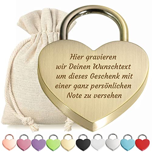 Herz Liebes-Schloss Bügelschloss Vorhängeschloss Bronze Gravur mit Schlüssel - Wunschtext - Metall eloxiert - Geschenkbeutel - Geschenk Liebesgeschenk Valentinstag Jahrestag - Paar Ehepaar von polar-effekt