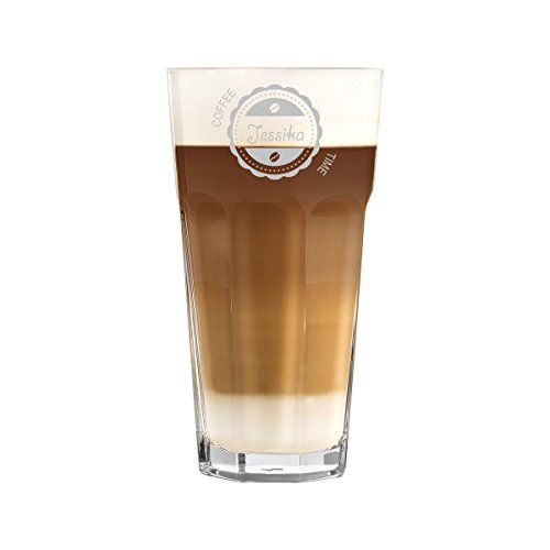 Latte Macchiato Glas 480ml Personalisiert - für Getränke wie Cappuccino, Kaffee-Latte und Co mit Gravur - Geschenk-Idee zum Geburtstag - Motiv Coffee time von polar-effekt