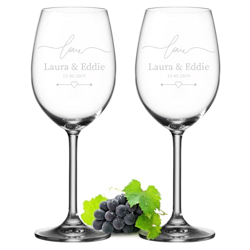 Leonardo 2er-Set Weingläser 460 ml mit individueller Gravur - Geschenk zur Hochzeit und Verlobung - Deko Geschenke für Paare - Weinglas zur Silberhochzeit - Tischdekoration für goldene Hochzeit von polar-effekt