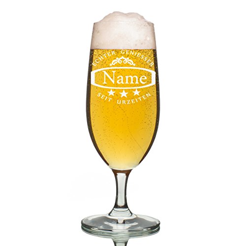 Leonardo Bierglas 0,3l - personalisierte Biertulpe mit Stiel Geschenkidee zum Vatertag oder für Opa, Onkel oder Bruder zum Geburtstag - Motiv Ornament und Sterne von polar-effekt