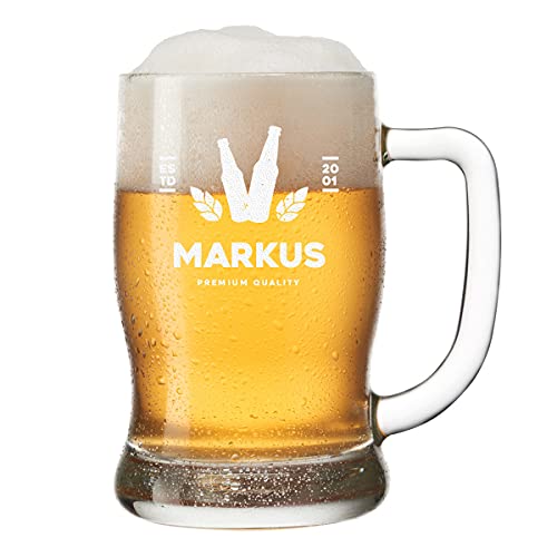 Leonardo Bierkrug mit gravierten Wunschmotiv - Bierglas 0,5 Liter Nutzinhalt - Personalisierter Bierseidel für echte Genießer - Männergeschenk - Motiv Bierflaschen mit Hopfen von polar-effekt