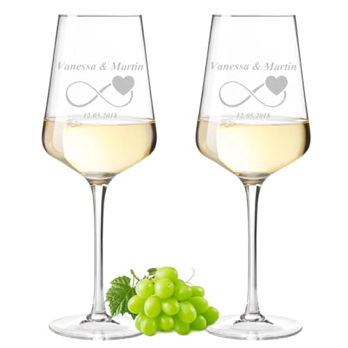 Leonardo Puccini 2er-Set Weingläser 560 ml mit Gravur - Geschenke für Brautpaare - passend zur Hochzeit, Jahrestag und Verlobung - Verlobungsgeschenk für Frauen und Männer - als Deko geeignet von polar-effekt