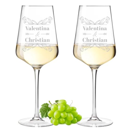 Leonardo Puccini 2er-Set Weingläser 560 ml mit Gravur - Geschenke zur Hochzeit, Jahrestag und Verlobung - Weinglas mit Gravur - das Geschenk für Paare - Gläser für Rotwein und Weißwein geeignet von polar-effekt