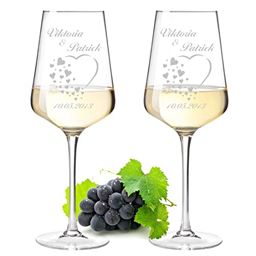 Leonardo Weinglas 2er-Set 560 ml mit Wunschgravur - Motiv Herz und kleine Herzen - personalisiert - Weintrinker - spülmaschinenfest - Kristallglas - Jahrestag, Verlobung - Wine, Glass von polar-effekt