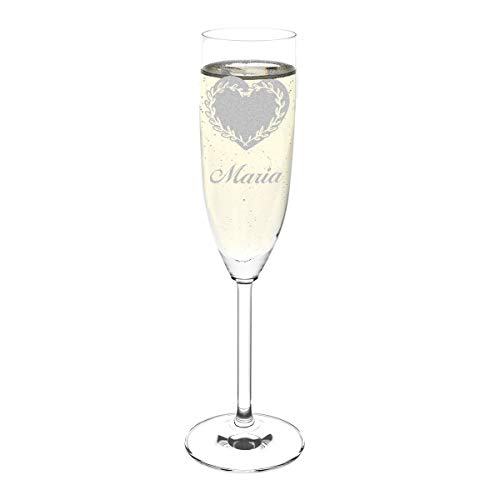 Leonardo Sektglas Personalisiert mit Gravur des Namens - Geschenk-Idee für Champagner und Sekttrinker - Motiv Herzkranz von polar-effekt