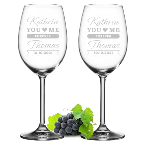 Leonardo Weingläser 460 ml 2er-Set mit Gravur - Hochzeit Geschenk-Idee für Paare - Geschenke zum Valentinstag, Verlobung und Jahrestag - Weinglas für Rotwein und Weißwein - Glas für Brautpaare von polar-effekt