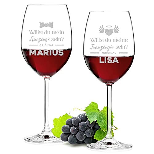 Leonardo Weinglas 2er-Set Personalisiert mit Gravur - 460 ml - Weinkenner und Weinliebhaber - spülmaschinengeeignet - Geschenkidee für Männer, Frauen - Motiv Trauzeuge und Trauzeugin sein von polar-effekt