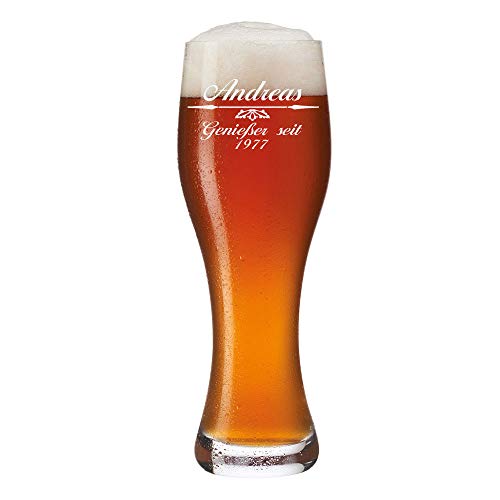 Leonardo Weizenbierglas 0,5 Liter mit Gravur - Weizenglas personalisiert - Geburtstagsgeschenk Geschenk-Idee - Bierglas für Männer zum Geburtstag - Motiv Pfeil mit Ornament von polar-effekt