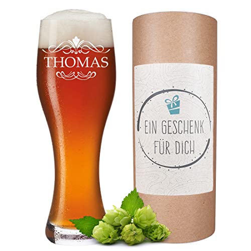 Leonardo Weizenbierglas - Glas 0,5l Geschenke für Männer - Geburtstagsgeschenk personalisiert - Bier Geschenke - Bierkenner 2.0 Vatertagsgeschenk - Motiv Ornament - Bierglas mit Gravur von polar-effekt