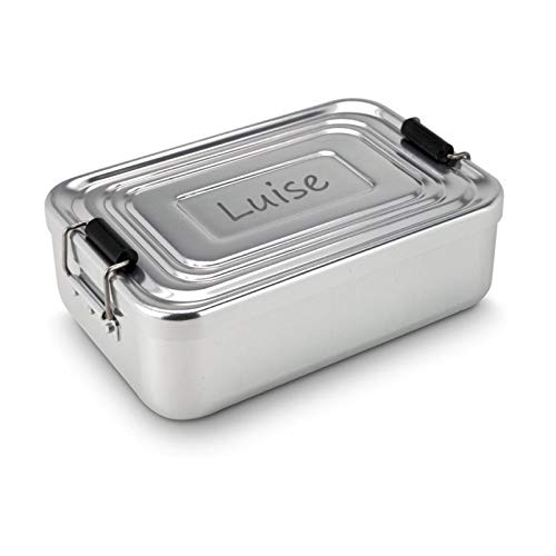 Lunchbox mit Gravur personalisiert in Silber matt - Auslaufsichere Aluminium Brotdose mit herausnehmbarer Trennwand - Geschenk-Idee für Kinder, Schule, Kindergarten von polar-effekt