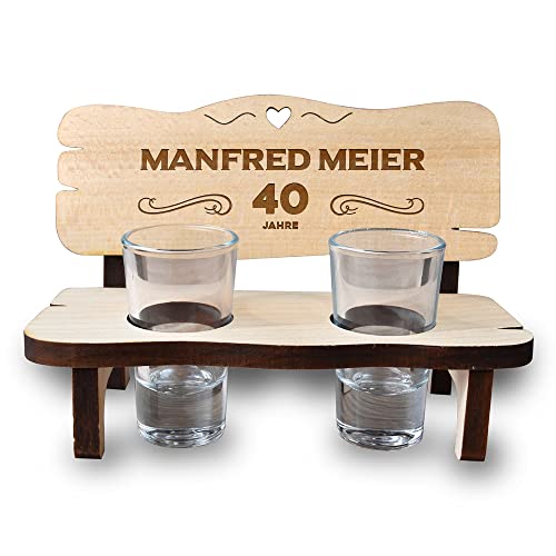Schnapsbank aus Holz mit Wunschgravur - zum 40. Geburtstag - mit 2x Shotgläser - Wunschname - ideal für Likör, Spirituosen - Dekoidee - nachhaltiges Geburtstagsgeschenk - Männer und Frauen von polar-effekt