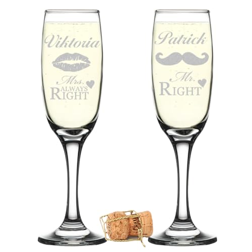 Sektgläser mit Gravur im 2er Set für Paare mit Mr. Right und Mrs. always Right - Sektkelche als Geschenk zur Hochzeit oder zum Sektempfang im Standesamt für das JA-Wort oder als Tischdeko von polar-effekt